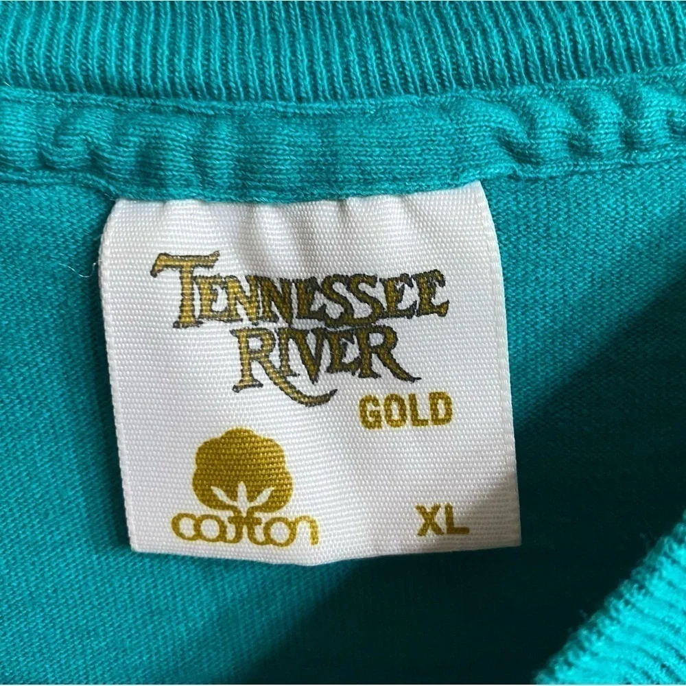 VTG Tennesee River Gold Cotton Single Stitch Blue Green Short Sleeve Tee Size XL